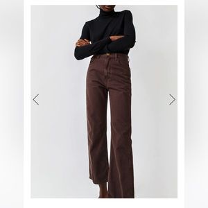 B Sides Plein High Rise Straight Jean in Overdye Carob brown rigid denim